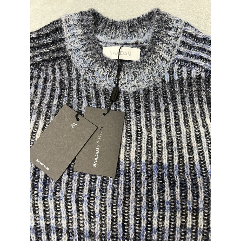Naadam Ribbed Space Dye Sweater Small Blue Wool Cashmere Alpaca Raglan Jumper - Picture 3 of 9